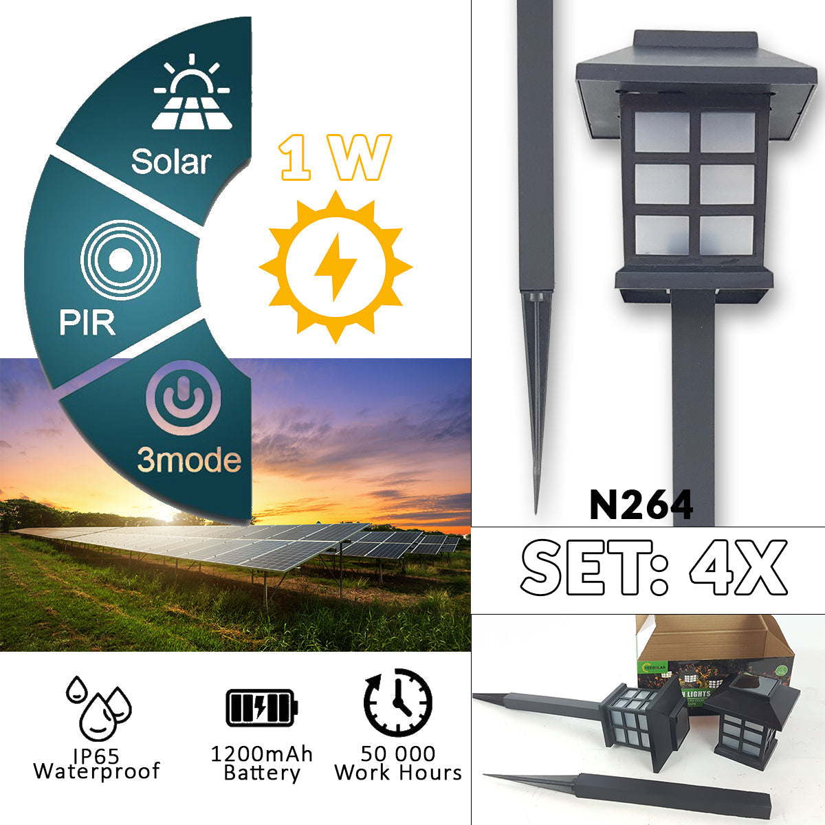 LED соларни градински лампи 4 бр N264