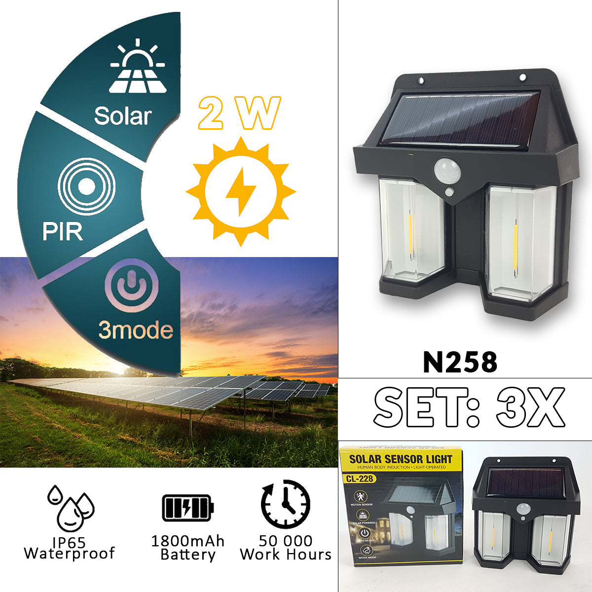 LED Solar garden lamps 3 pcs N258